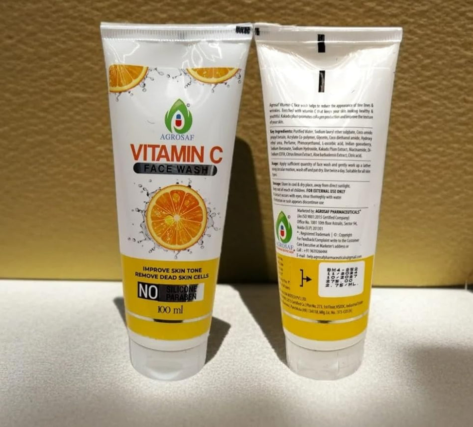 Agrosaf Original Vitamin C Face Wash 100 ml | Glow & Brightening Cleanse
