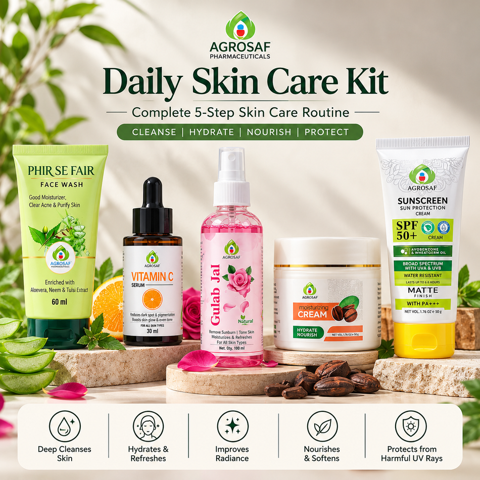 Agrosaf Daily Skin Care Kit – 5-Step Face Care Routine for Cleansing, Hydration & Sun Protection