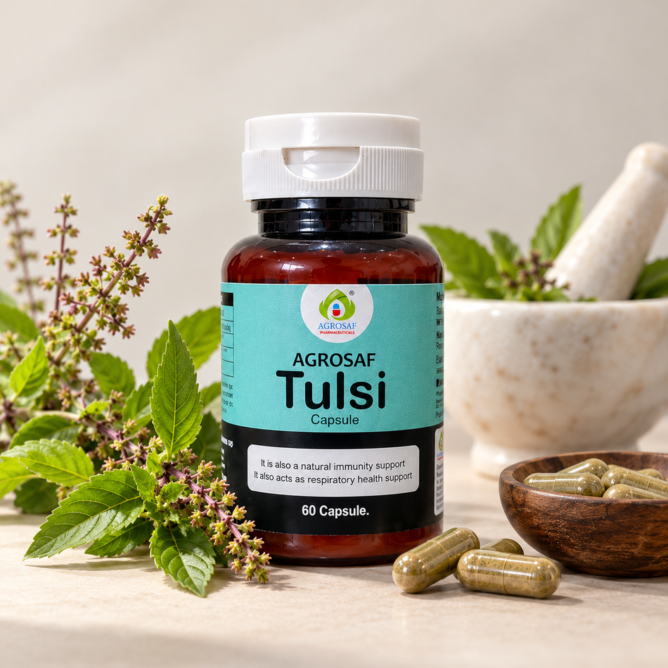 Agrosaf Tulsi Capsules 500 mg – Ayurvedic Tulsi Extract Supplement for Daily Wellness, 60 Capsules