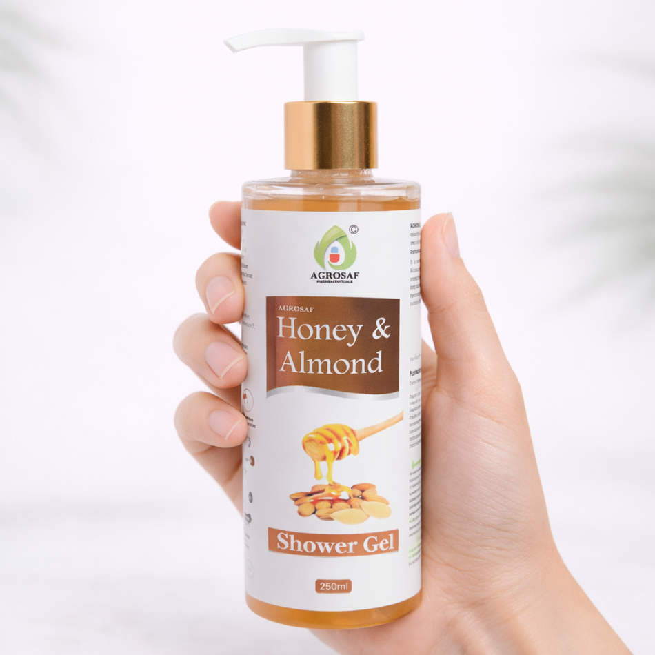 Agrosaf Honey & Almond Shower Gel 250 ml | Gentle Cleansing & Skin Nourishment