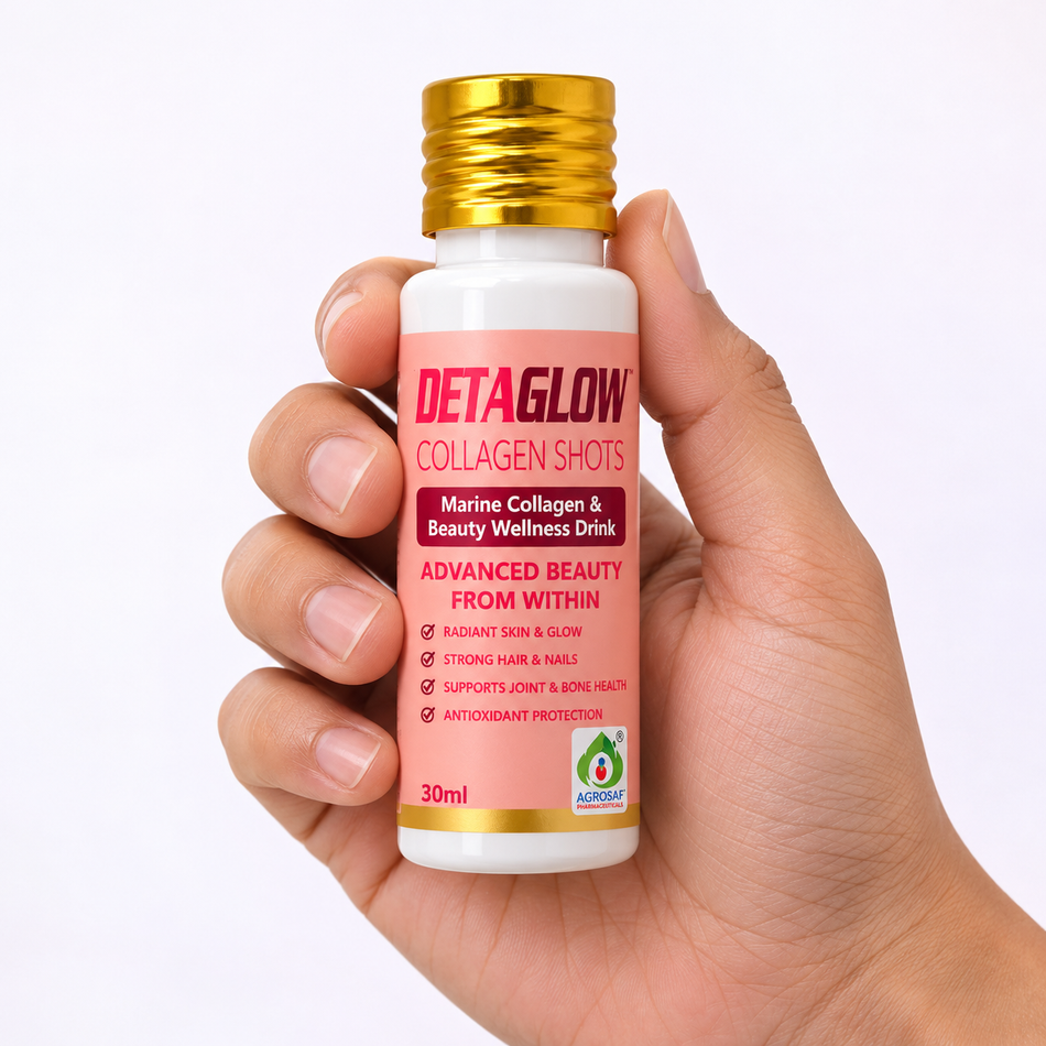 Agrosaf DETAGLOW Marine Collagen Shots with Marine Collagen, Hyaluronic Acid, Glutathione, Biotin & Vitamin C – 6 × 30 ml
