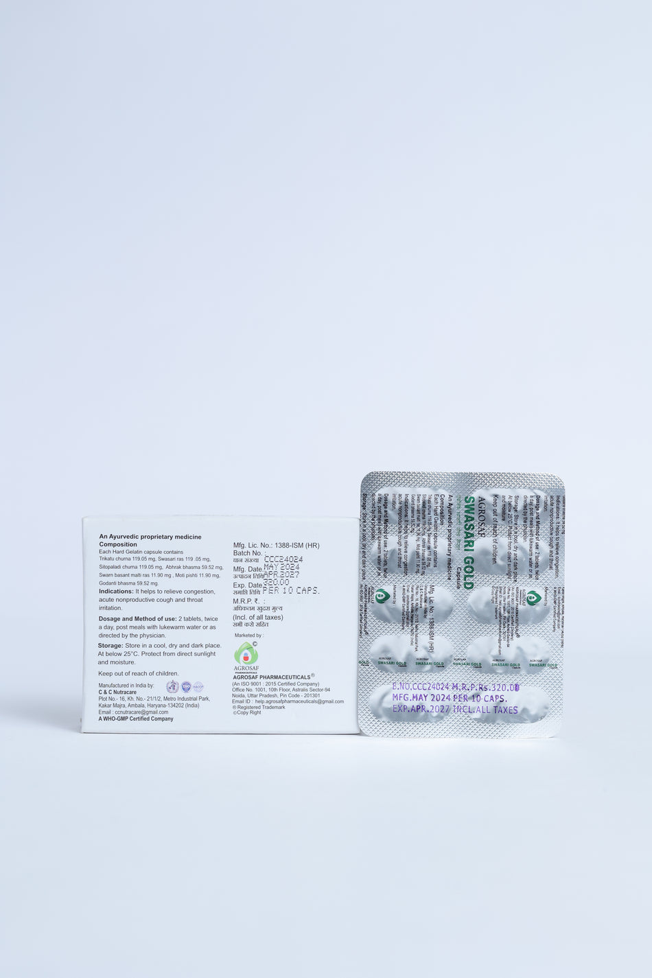 Agrosaf Swasari Gold Capsule – Respiratory & Lung Wellness Support (1×10 Capsules)