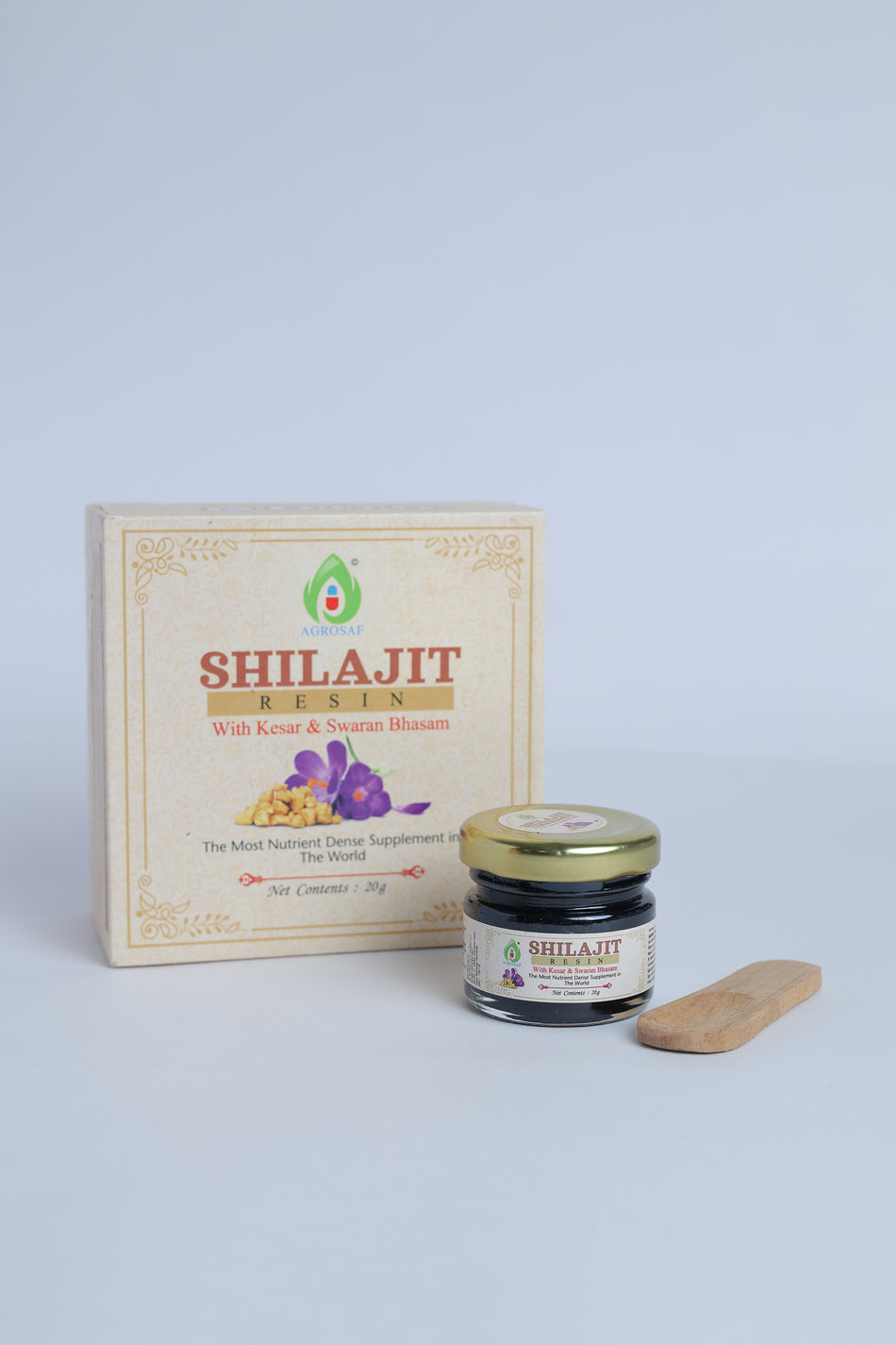 Agrosaf Shilajit Resin with Kesar & Swaran Bhasam 20 g | Energy, Stamina & Vitality