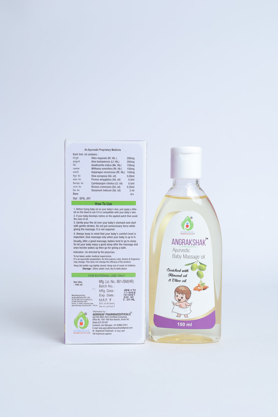 Agrosaf ANG RAKSHAK Baby Massage Oil | Gentle Nourishment & Comfort